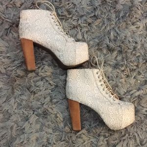 Cream crochet Jeffrey Campbell boots. Size 11m